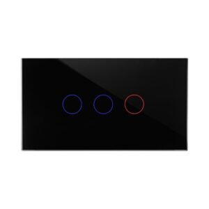 מתג טאץ' חכם לתאורה 3 לחצנים זכוכית שחורה 4 מודול WIFI מק"ט: 37042474